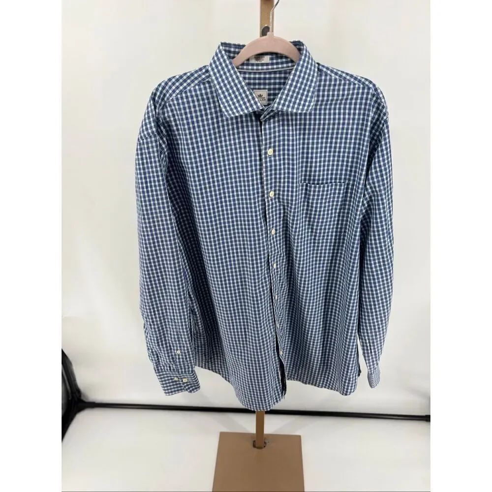 Peter Millar Gingham Check Long Sleeve Button Down Shirt Size XL Blue